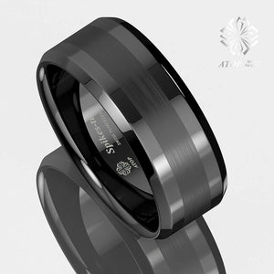 Wrings: 8mm ATOP Brushed Center. Black Tungsten Carbide.