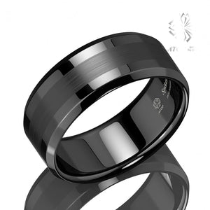 Wrings: 8mm ATOP Brushed Center. Black Tungsten Carbide.