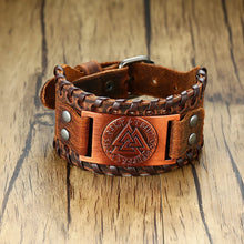 Load image into Gallery viewer, Vnox Men's Stylish Viking Leather Wrap Bracelets Rock Punk Compass Charm Male Wrist Jewelry Length Adjustable
