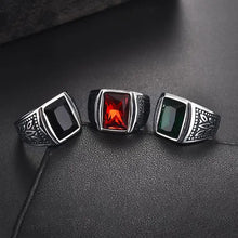 Load image into Gallery viewer, WRings: by Obsede. Vintage Titanium and Stainless Steel. Red, Black, or Green Square Zircon Stone.
