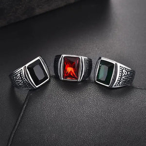 WRings: by Obsede. Vintage Titanium and Stainless Steel. Red, Black, or Green Square Zircon Stone.