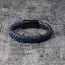 Load image into Gallery viewer, Wristwear: Genuine Leather Bracelet. Braided. Trendy Red. Multicolor Stainless Steel Magnetic Clasp Braided Wristband
