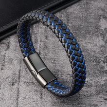 Load image into Gallery viewer, Wristwear: Genuine Leather Bracelet. Braided. Trendy Red. Multicolor Stainless Steel Magnetic Clasp Braided Wristband
