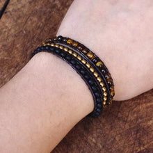 Load image into Gallery viewer, Wristwear: DIY Handmade Jewelry. Multilayer Leather Bracelet. Natural Stone 4mm Tiger Eye Stone. Bead Wrapped Bracelet.
