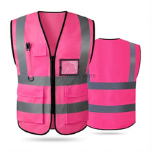 Load image into Gallery viewer, Safety Wear: Pink Women&#39;s Reflective Safety Vest. Front Pocket. Zipper. High Visibility Pastels.
