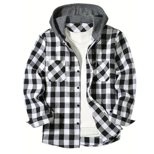 Coats / Jackets: Classic Plaid Flannel Button Down. Hooded. Long Sleeved. Double Pockets. Spring / Autumn