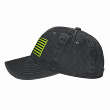 Load image into Gallery viewer, Head Gear: American Flag Design. Reflective Safety Green. Baseball Cap.
