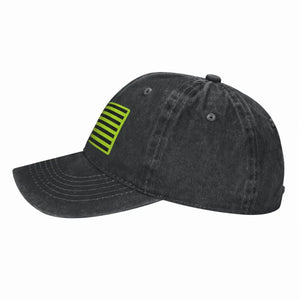 Head Gear: American Flag Design. Reflective Safety Green. Baseball Cap.