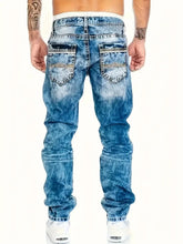 Load image into Gallery viewer, Pants: European American Jeans Men's Autumn New Slim Elastic Trousers Fashionable Vintage Wash Denim Pants Male Streetwear
