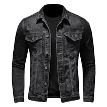 Load image into Gallery viewer, Coats / Jackets: Denim Jacket. Black Casual Cotton Turn Down Collar. Motorcycle Styling.
