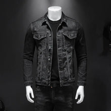 Load image into Gallery viewer, Coats / Jackets: Denim Jacket. Black Casual Cotton Turn Down Collar. Motorcycle Styling.
