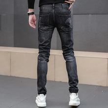 Load image into Gallery viewer, Pants: Classic Black Stretch Denim Jeans.  Distinctive Printed. High Quality. Slim Fit.
