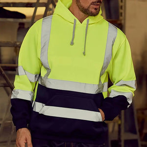 Safety Wear: Reflective High Visibility Hoodie. Reflective Strip. Pullover. Yellow / Orange / Green