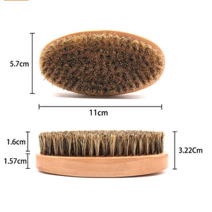 Grooming: Natural Boar Bristle Beard Brush. Bamboo Brush for Beards and Mustache. Face Massager.