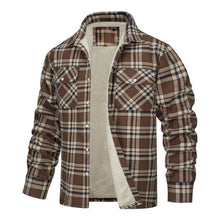 Load image into Gallery viewer, Shirts:: Fall Winter Ove rshirt. Plaid Print. Lapel. Soft Plush .Long Sleeve. Loose Fit. Thickened. Mid Length.
