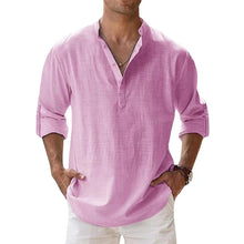 Cargar imagen en el visor de la galería, New Cotton Linen Shirts for Men Casual Shirts Lightweight Long Sleeve Henley Beach Shirts Hawaiian T Shirts for Men
