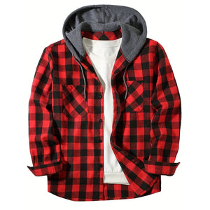 Coats / Jackets: Classic Plaid Flannel Button Down. Hooded. Long Sleeved. Double Pockets. Spring / Autumn