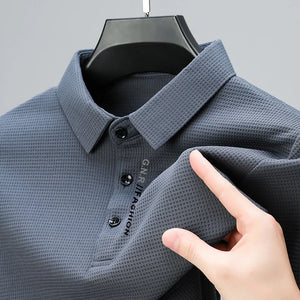 Shirts:  POLO Shirt. Waffle Texture. Long Sleeved. Printed Lapel .