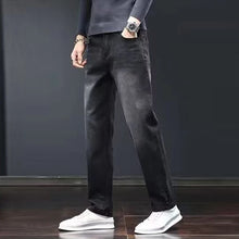Load image into Gallery viewer, Pants: Loose Straight Jeans. Slim Fit Denim. Dark Gray Trousers,

