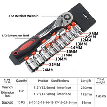 Load image into Gallery viewer, Gadgets / Tools: 12pcs Socket Wrench Set. 1/2 Inch Base. Metric Heads.
