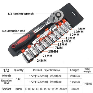 Gadgets / Tools: 12pcs Socket Wrench Set. 1/2 Inch Base. Metric Heads.