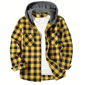 Coats / Jackets: Classic Plaid Flannel Button Down. Hooded. Long Sleeved. Double Pockets. Spring / Autumn