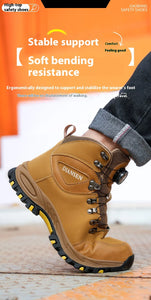 Boots:  Leather Safety Boots. Button Release. Waterproof. Indestructible. Steel Toe. Kevlar Midsole. Anti-puncture.  (See Images for Size conversions)