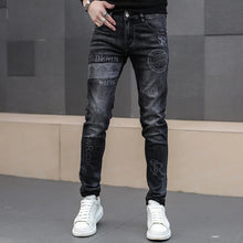 Load image into Gallery viewer, Pants: Classic Black Stretch Denim Jeans.  Distinctive Printed. High Quality. Slim Fit.
