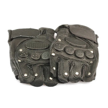 Load image into Gallery viewer, Gloves: Half Finger Black Leather. Rivets Design. Comfortable and Stylish.
