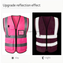 Load image into Gallery viewer, Safety Wear: Pink Women&#39;s Reflective Safety Vest. Front Pocket. Zipper. High Visibility Pastels.
