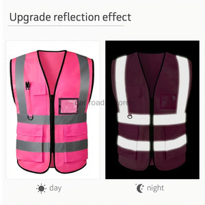 Safety Wear: Pink Women's Reflective Safety Vest. Front Pocket. Zipper. High Visibility Pastels.