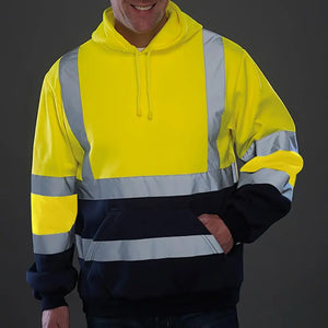 Safety Wear: Reflective High Visibility Hoodie. Reflective Strip. Pullover. Yellow / Orange / Green