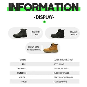 Boots: Waterproof Safety Boots. Indestructible Steel Toe. Anti-smash. Stab-resistant. Button Release..  (See Images for Size conversions)