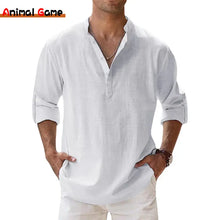 Cargar imagen en el visor de la galería, New Cotton Linen Shirts for Men Casual Shirts Lightweight Long Sleeve Henley Beach Shirts Hawaiian T Shirts for Men
