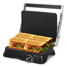 Load image into Gallery viewer, Gadgets: Electric Sandwicheras and Panini Grill. Temperature regulator, oil pick tray, 180 ° opening, non-stick plates, 2000W. (Power Inverter recommended for Truck use.) )
