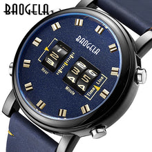 Load image into Gallery viewer, Watches: by BAOGELA. Drum Roller Watch. Quartz. Leather Strap.
