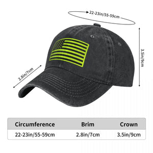 Head Gear: American Flag Design. Reflective Safety Green. Baseball Cap.