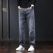 Load image into Gallery viewer, Pants: Loose Straight Jeans. Slim Fit Denim. Dark Gray Trousers,
