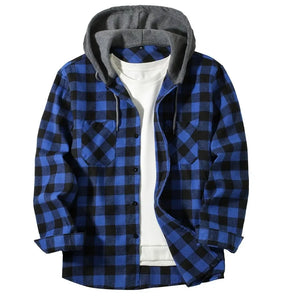 Coats / Jackets: Classic Plaid Flannel Button Down. Hooded. Long Sleeved. Double Pockets. Spring / Autumn