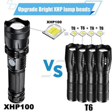 Load image into Gallery viewer, Gadgets / Flashlight: High Power XHP100 LED. Rechargeable USB. 4 Core Torch. Zoom.
