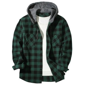 Coats / Jackets: Classic Plaid Flannel Button Down. Hooded. Long Sleeved. Double Pockets. Spring / Autumn