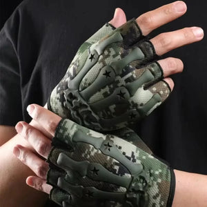 Gloves: Non-slip. Half Fingered. Velcro Wrist Strap