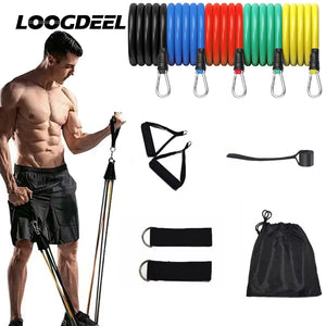 Fitness: by LOOGDEEL: Resistance Band Set. 11 PCS. Body Training.  Latex Tubes.
