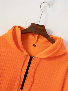 Coats / Jackets: Hoodie. Cool Waffle Zippered Hoodie. Long Sleeved. Solid  Colors. Autumn and Winter