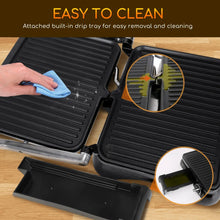 Load image into Gallery viewer, Gadgets: Electric Sandwicheras and Panini Grill. Temperature regulator, oil pick tray, 180 ° opening, non-stick plates, 2000W. (Power Inverter recommended for Truck use.) )
