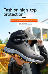 Boots:  Leather Safety Boots. Button Release. Waterproof. Indestructible. Steel Toe. Kevlar Midsole. Anti-puncture.  (See Images for Size conversions)