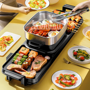 Gadgets / Cooking: 2200W Portable Smokeless Barbecue Plate. Integrated Pot for Multi-functionality.