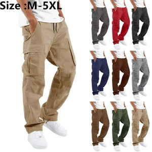 Pants: Cargo Pants. Full Length. Solid Colors. Loose Multi-pocket. Drawstring.