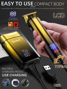 Grooming: KEMEI 2-in-1 Electric Hair Trimmer. Professional Foil Styling. Haircut, Beard, Trimmer with LCD Display.