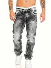 Load image into Gallery viewer, Pants: European American Jeans Men's Autumn New Slim Elastic Trousers Fashionable Vintage Wash Denim Pants Male Streetwear
